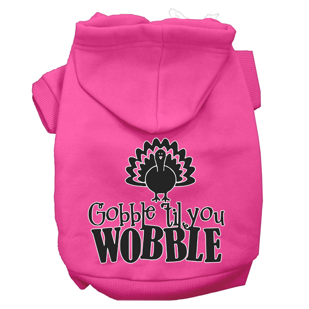 Gobble til You Wobble Screen Print Dog Hoodie Bright Pink XS